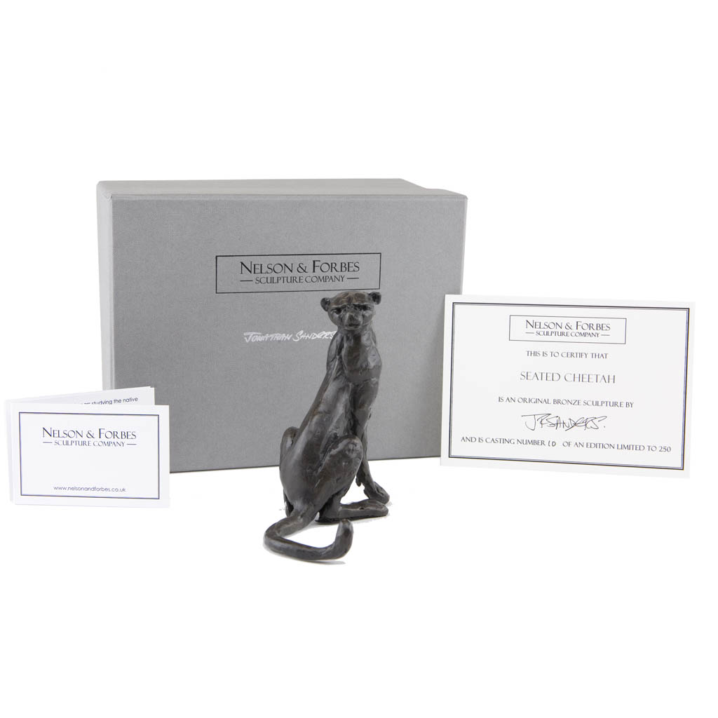 Bronze Cheetah Sculpture: Seated Cheetah by Jonathan Sanders