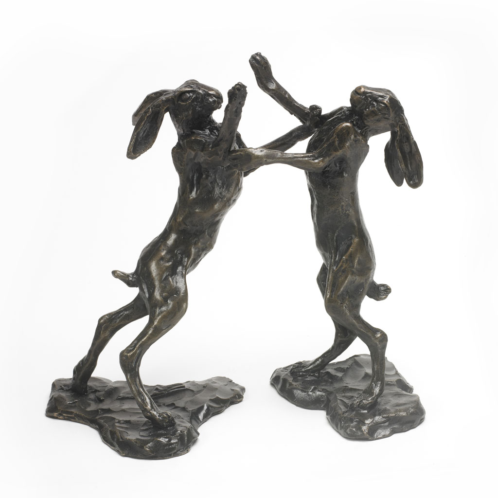 Bronze Hare Sculpture: Boxing Hares by Sue Maclaurin