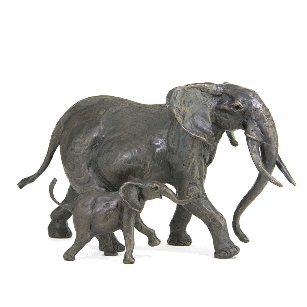 Bronze Elephant Sculpture: Large Walking Baby Elephant by Jonathan Sanders