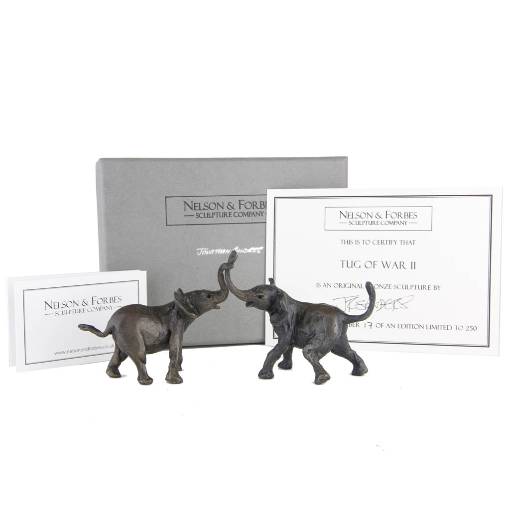 Bronze Elephant Sculpture: Tug Of War II