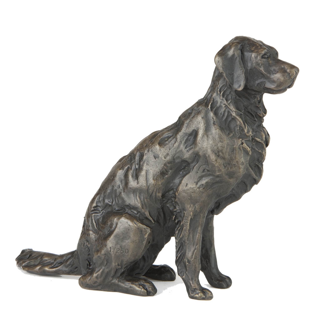 Bronze Dog Sculpture: Sitting Golden Retriever