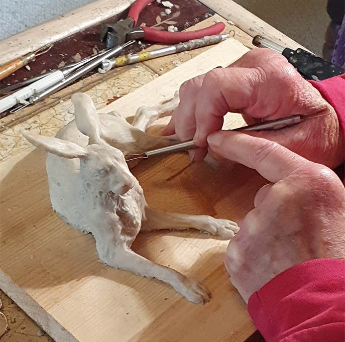 Bronze Hare Sculpture: Large Lying Hare by Sue Maclaurin - Image 11