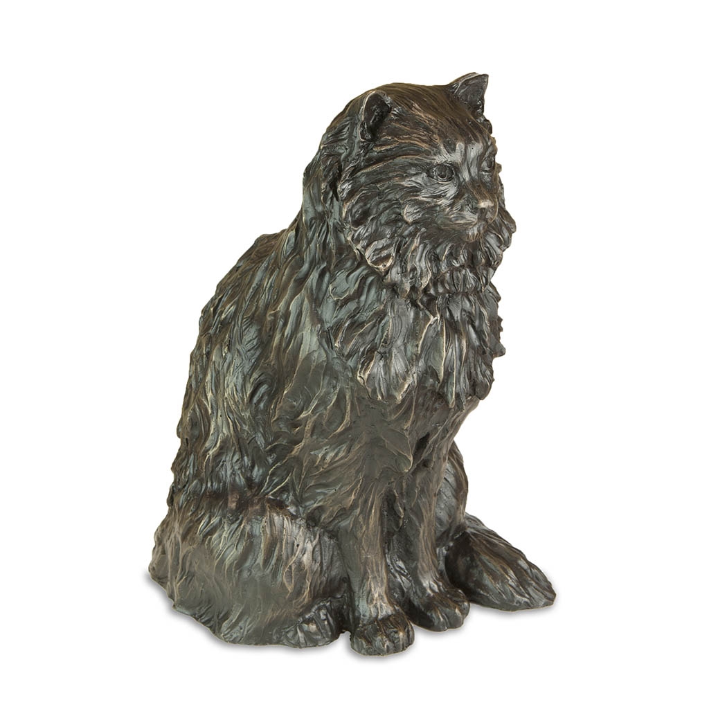 Bronze Cat Sculpture: Garden Long Haired Sitting Cat (Life Sized) by Sue Maclaurin