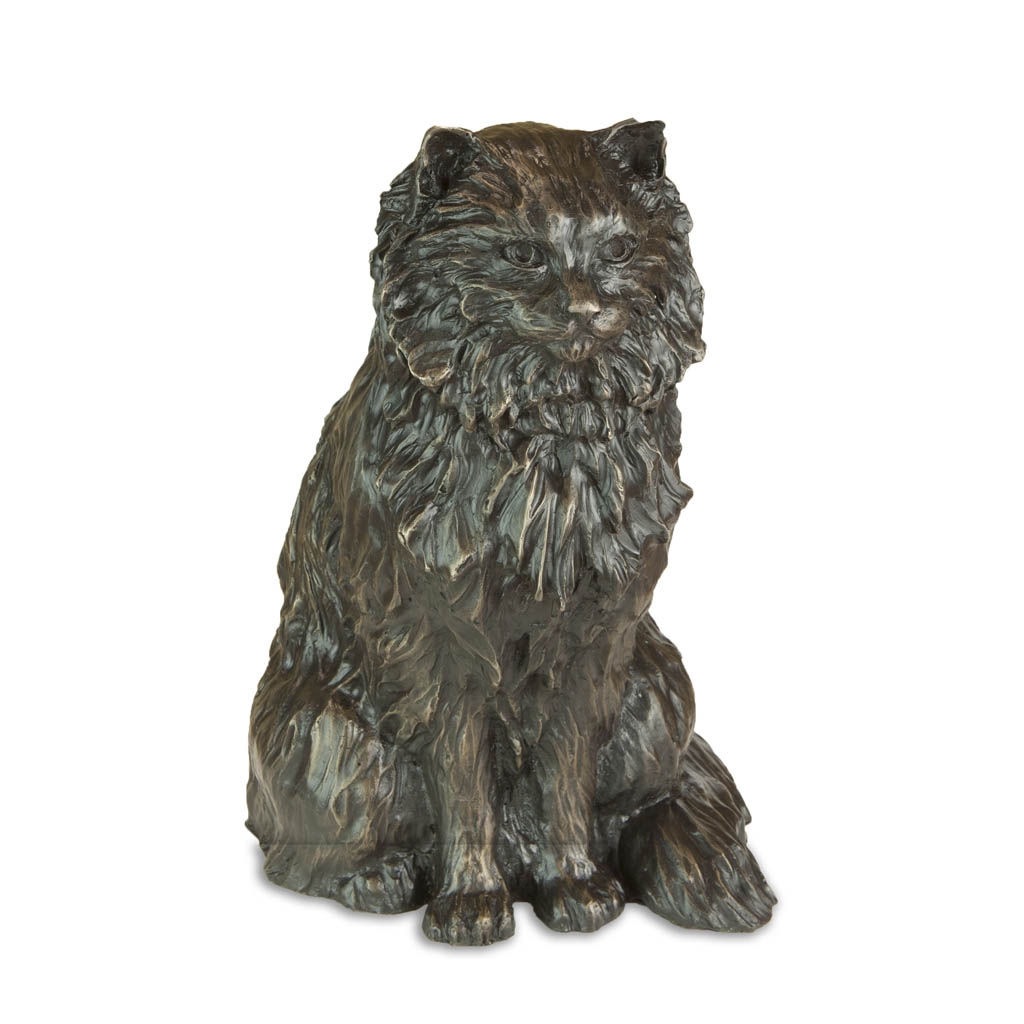 Bronze Cat Sculpture: Garden Long Haired Sitting Cat (Life Sized) by Sue Maclaurin