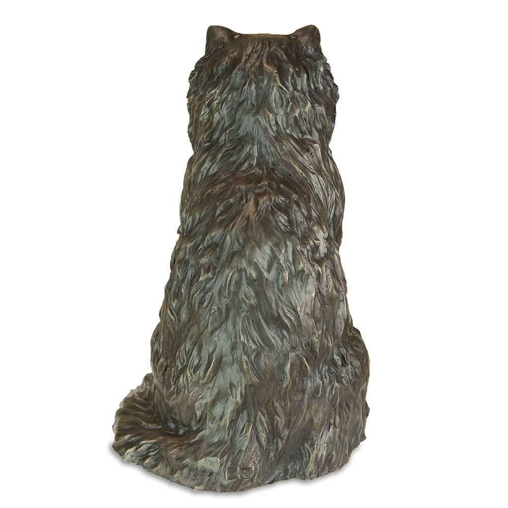 Bronze Cat Sculpture: Garden Long Haired Sitting Cat (Life Sized) by Sue Maclaurin
