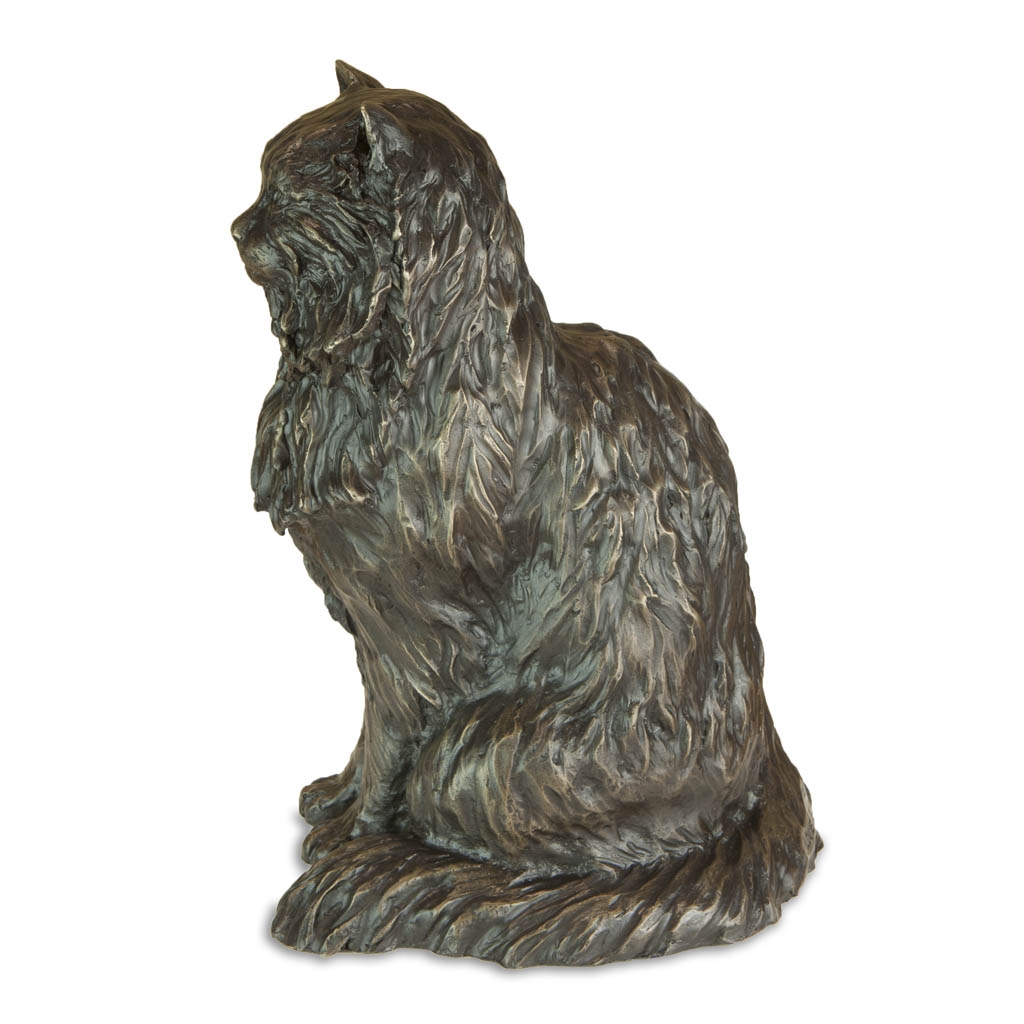 Bronze Cat Sculpture: Garden Long Haired Sitting Cat (Life Sized) by Sue Maclaurin