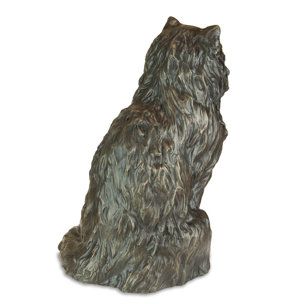 Bronze Cat Sculpture: Garden Long Haired Sitting Cat (Life Sized) by Sue Maclaurin