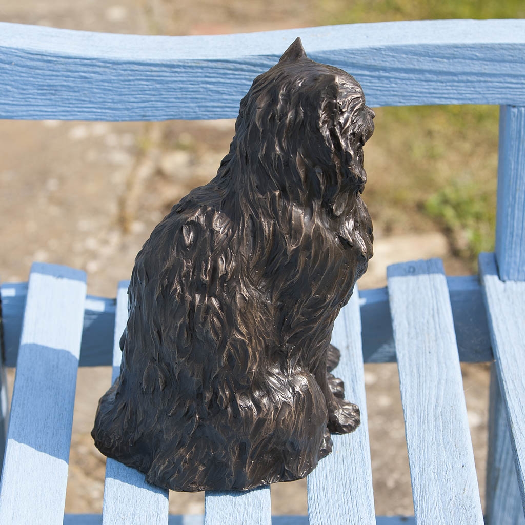 Bronze Cat Sculpture: Garden Long Haired Sitting Cat (Life Sized) by Sue Maclaurin