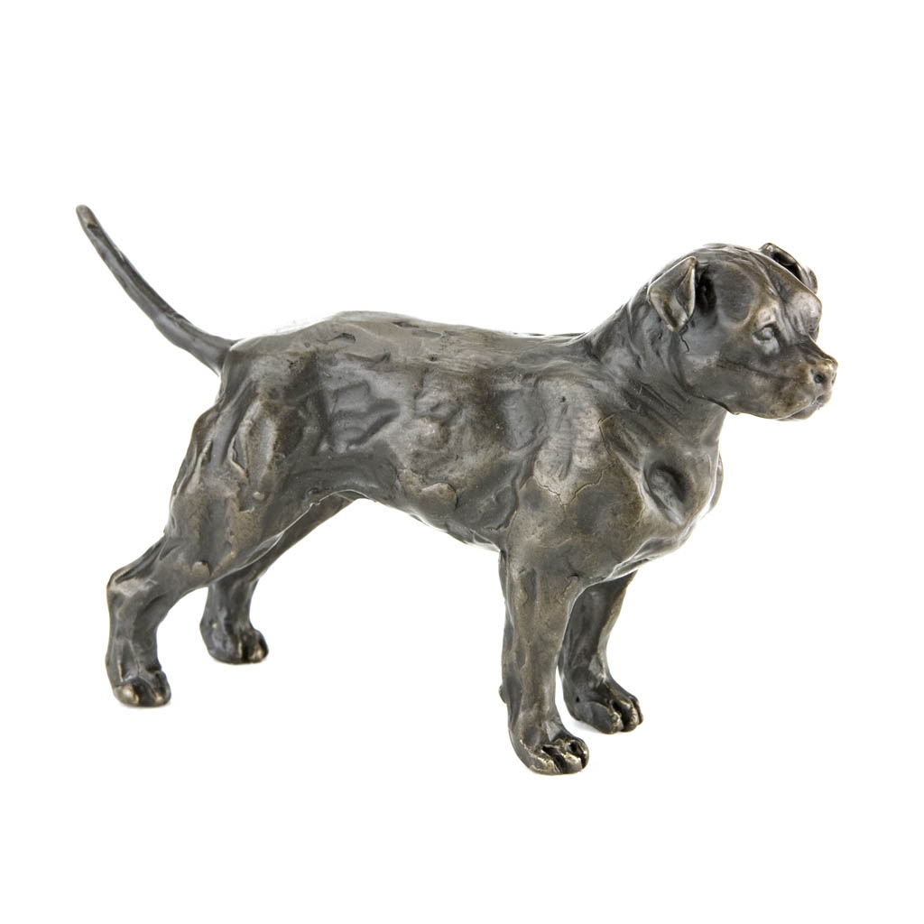 Bronze Dog Sculpture: Female Staffordshire Bull Terrier by Sue Maclaurin