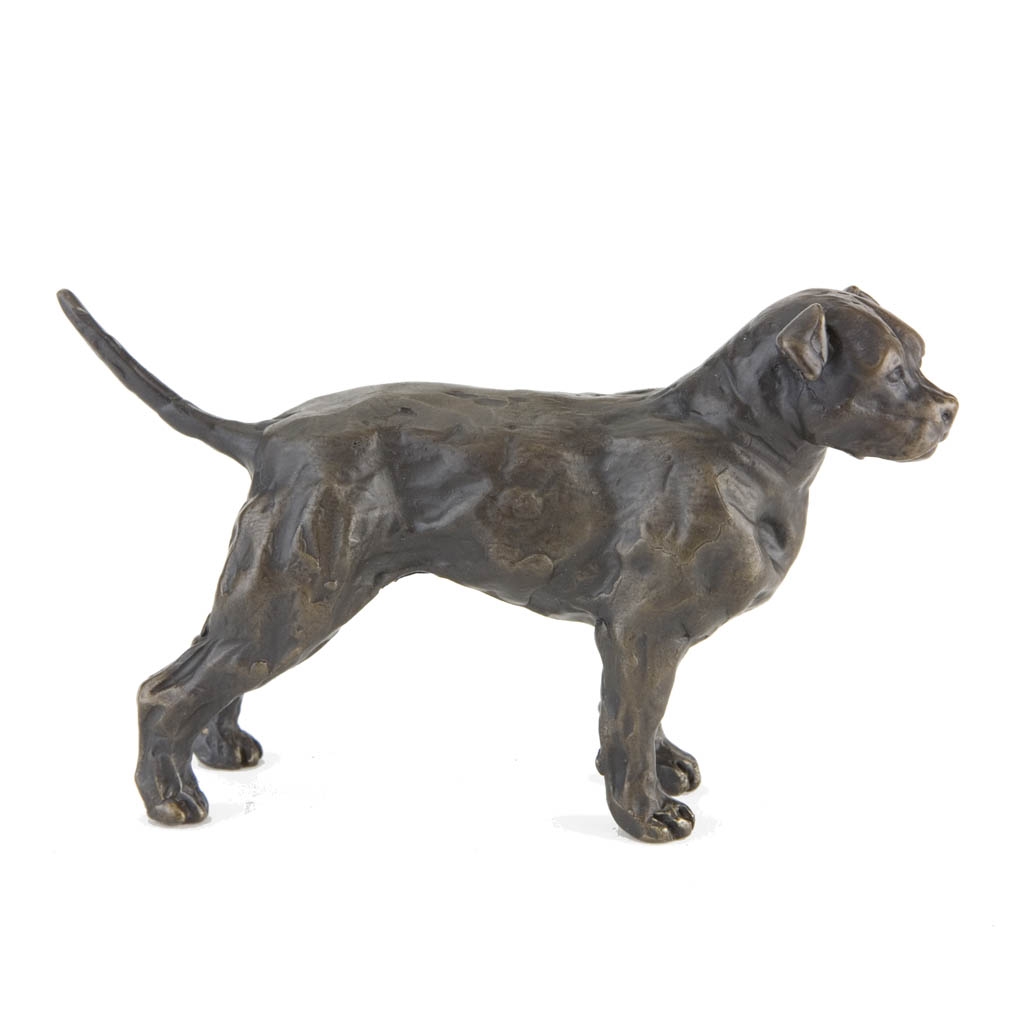 Bronze Dog Sculpture: Female Staffordshire Bull Terrier by Sue Maclaurin