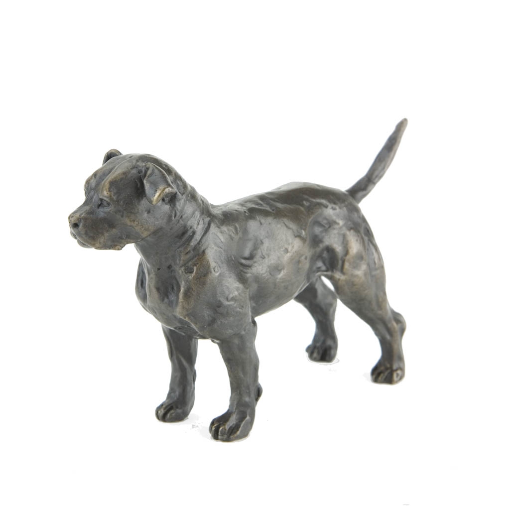 Bronze Dog Sculpture: Female Staffordshire Bull Terrier by Sue Maclaurin